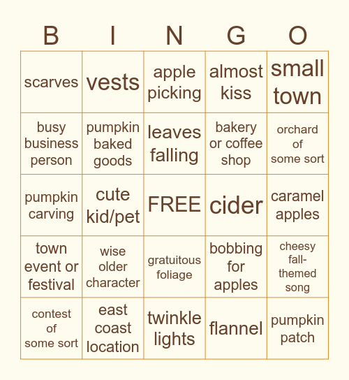 HALLMARK FALL MOVIE BINGO Card