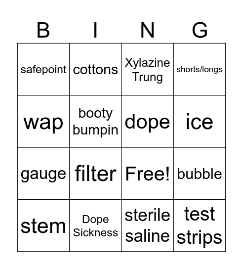 Code for Drugs Bingo Card