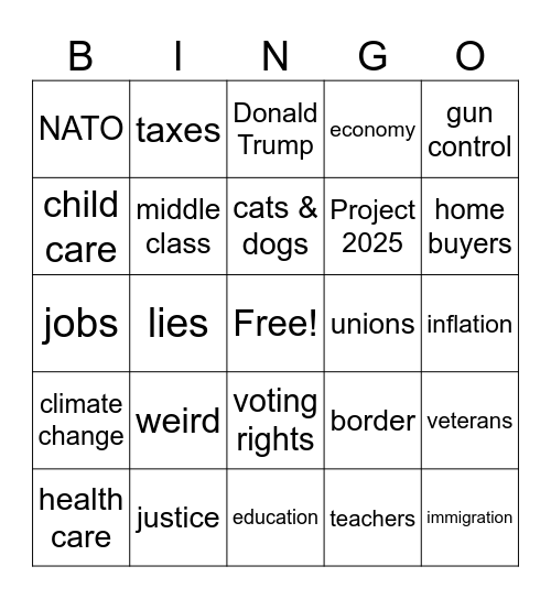 VP Debate BINGO Card