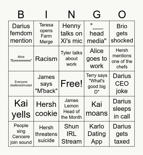 Lemon Head Bingo 2024 Bingo Card