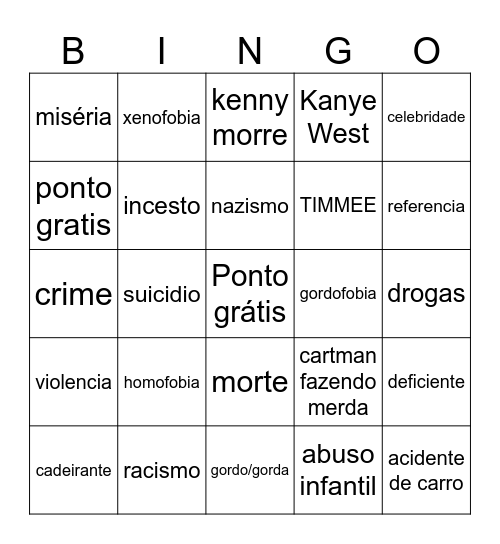 southpark bingo Card