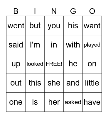 Sight Word Easter Bingo Card