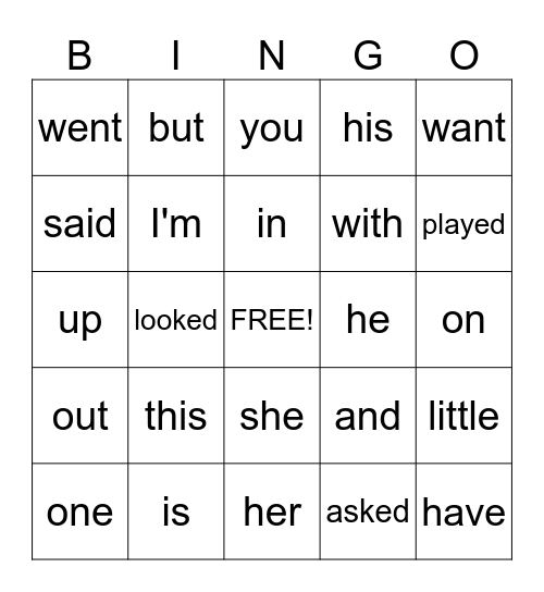 Sight Word Easter Bingo Card