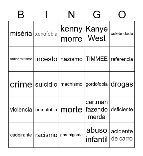 southpark bingo Card