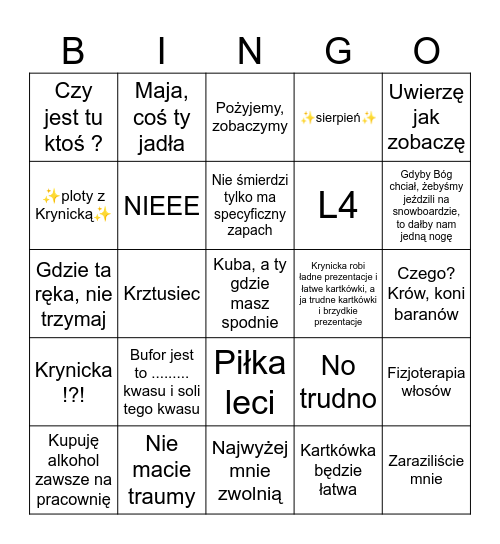 Bingo - teksty Wróbla ultimate version Bingo Card