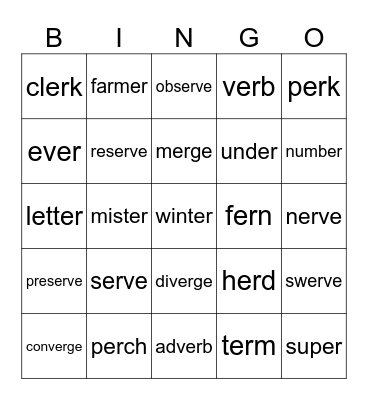 Lesson 80: er /er/ Bingo Card