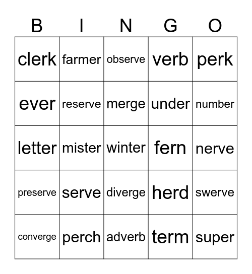 Lesson 80: er /er/ Bingo Card