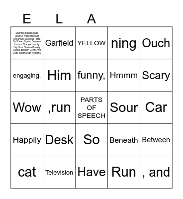 PARTS OF SPEECH Bingo Card