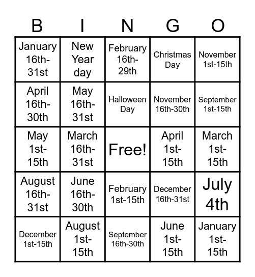 Birthday Bingo Card