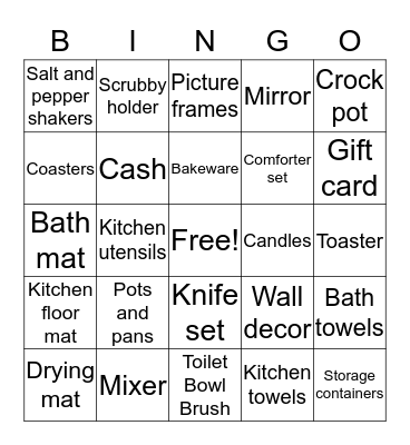 Bridal Bingo Card