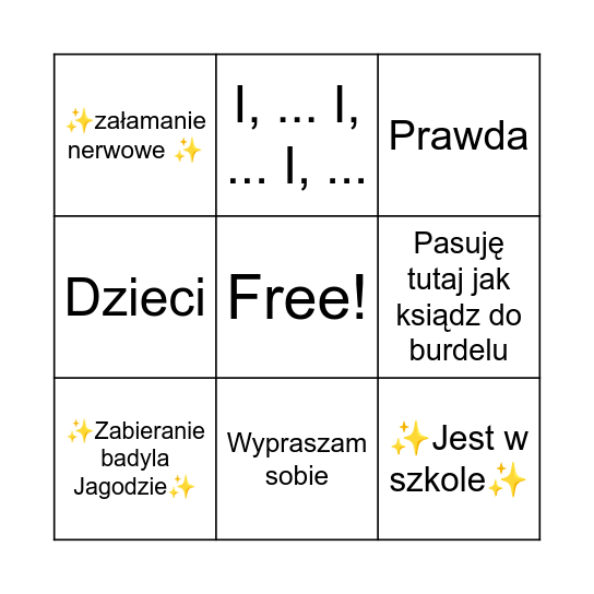 Tow. słońce bingo Card