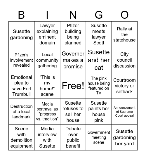 Little Pink House Bingo Card