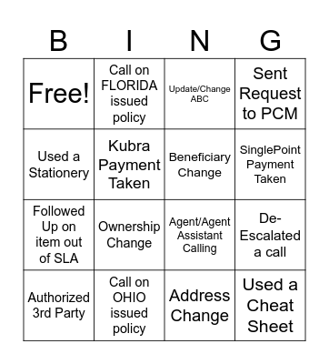 LCS Customer Service Week BINGO Card