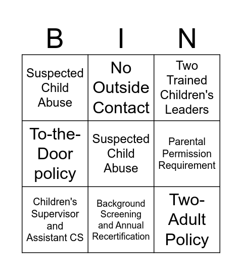 Children's Program Essential Policies Bingo Card