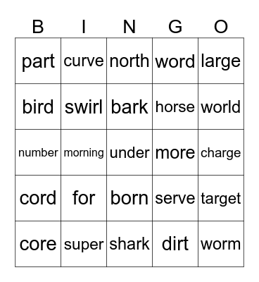 Lesson 83: r-controlled vowels review Bingo Card