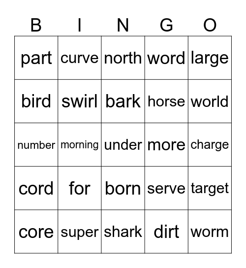 Lesson 83: r-controlled vowels review Bingo Card