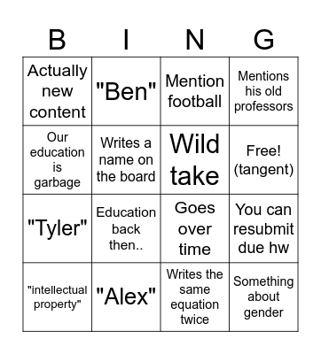 Untitled Bingo Card
