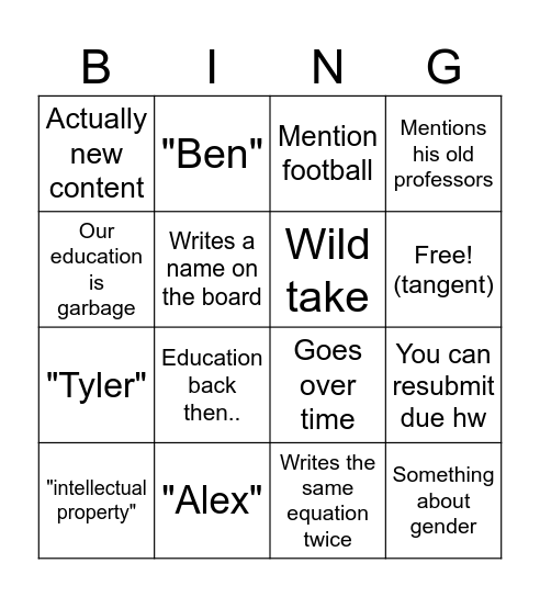 Untitled Bingo Card