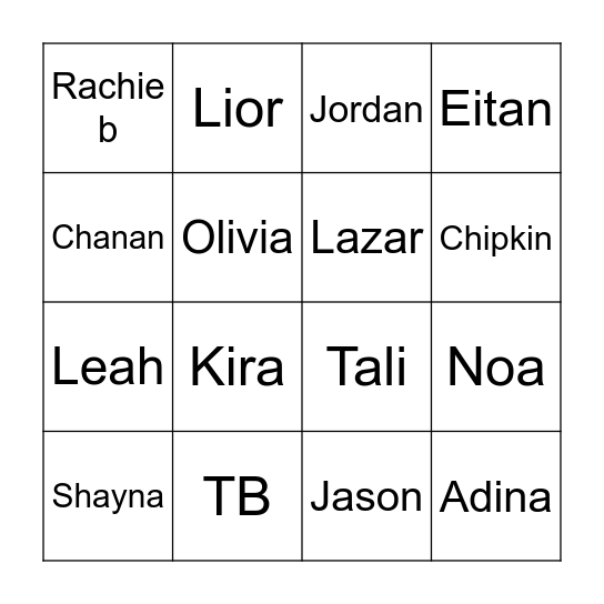 LIMMUD BINGO Card