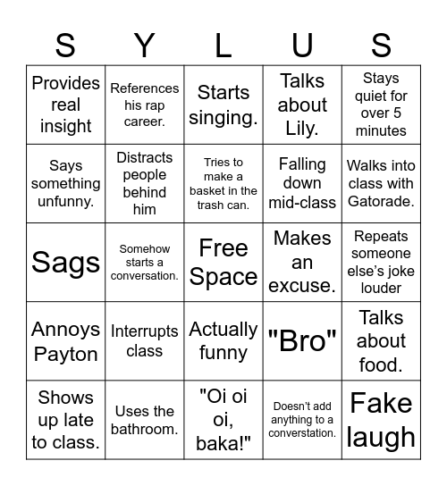 SYLUS BINGO Card