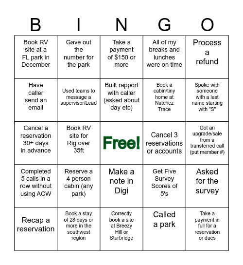 Thousand Trails BINGO Card