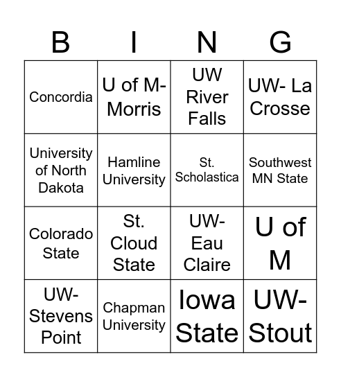 College Knowledge Month Bingo Card