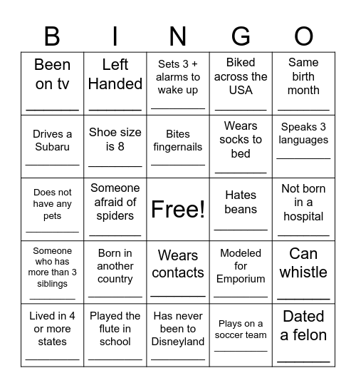 Find someone Bingo Card
