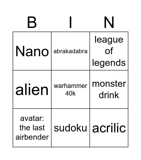 bingo infinite craft Bingo Card