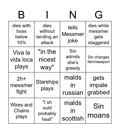 Messmer fight Bingo Card