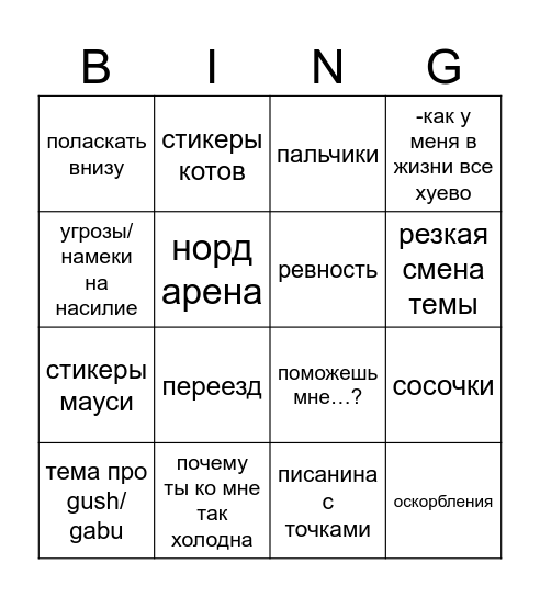 диалог с андрюшей Bingo Card