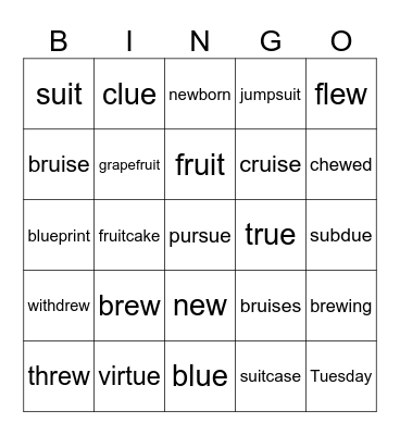 Lesson 91: ew, ui, ur /u/ Bingo Card