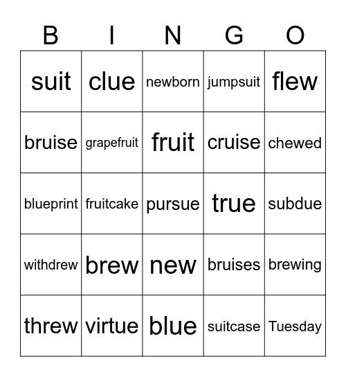 Lesson 91: ew, ui, ur /u/ Bingo Card