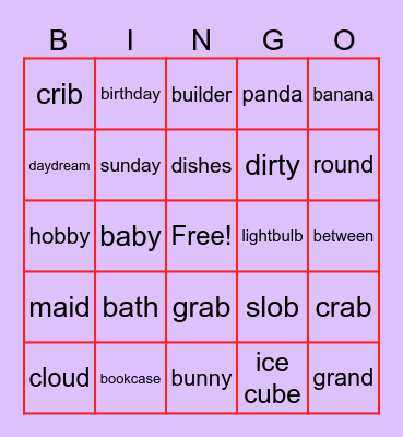 b and d Bingo Card