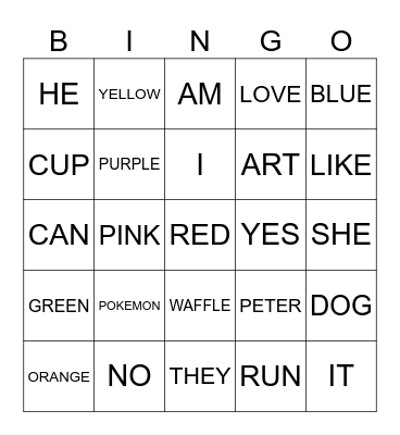 SIGHT WORD BINGO Card