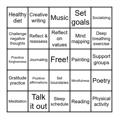 Coping Strategies for Stress Bingo Card