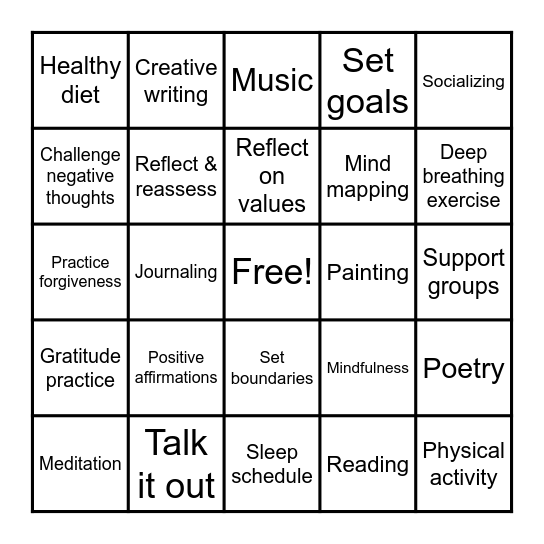 Coping Strategies for Stress Bingo Card