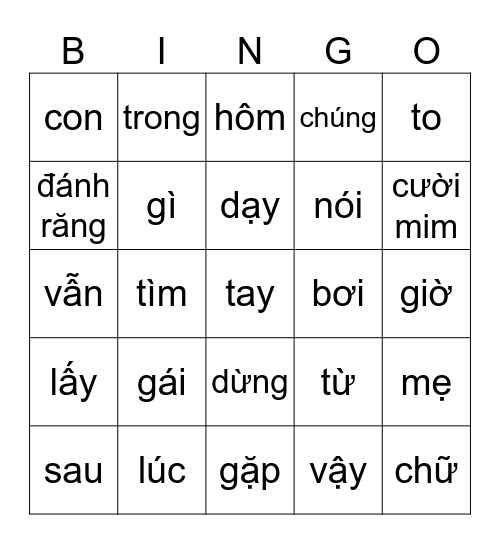 Vietnamese Sight Words Set 1 Bingo Card