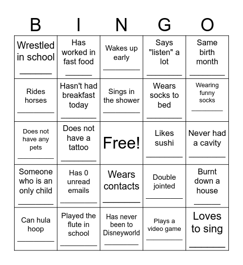 Find someone Bingo Card