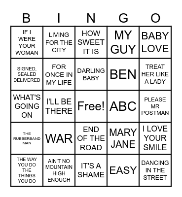 MOTOWN MUSIC BINGO Card