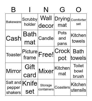 Bridal Bingo Card