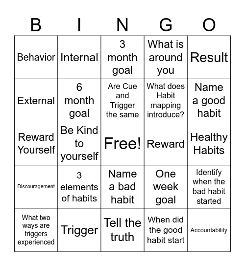 Habits BINGO Night Group LHT Bingo Card