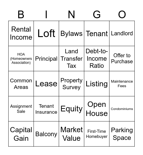 Real Estate Bingo! Bingo Card