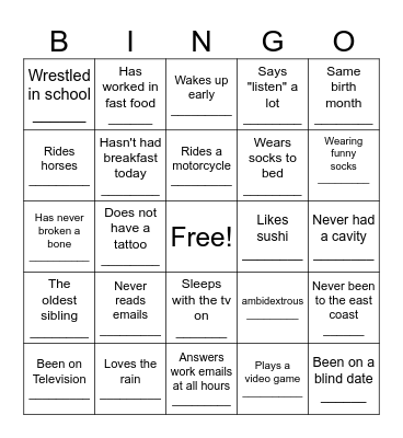 Find someone Bingo Card