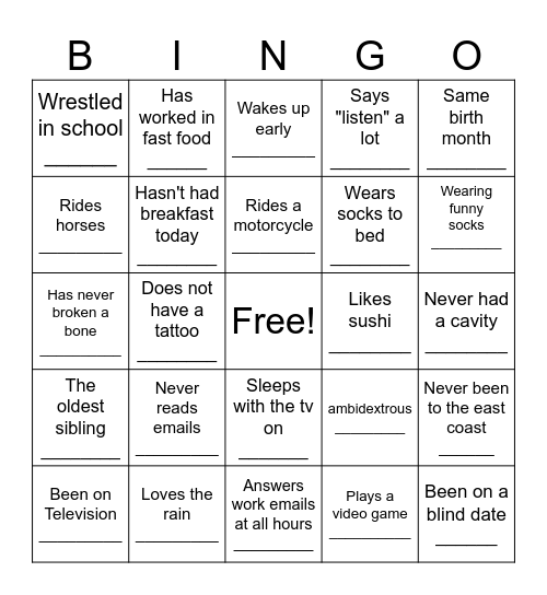 Find someone Bingo Card