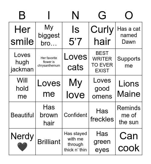 My dream Gf bingo Card