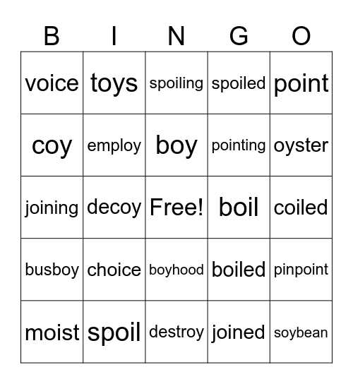 Lesson 95: oi, oy /oi/ Bingo Card