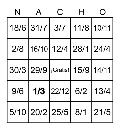 Las fechas Bingo Card