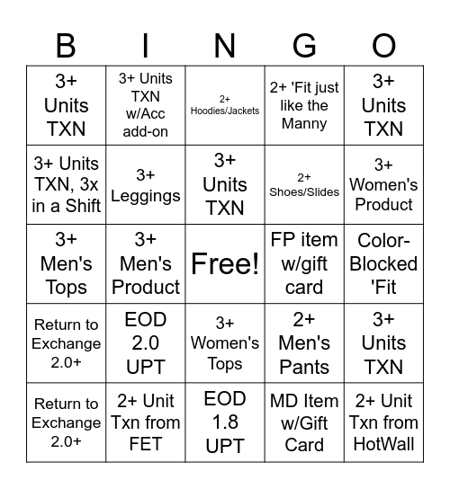 UPT Bingo 3.0 Bingo Card