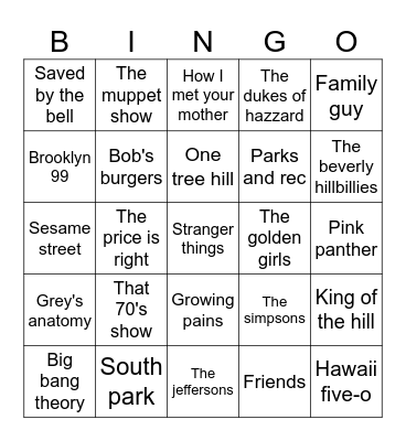 TV Shows Bingo Card