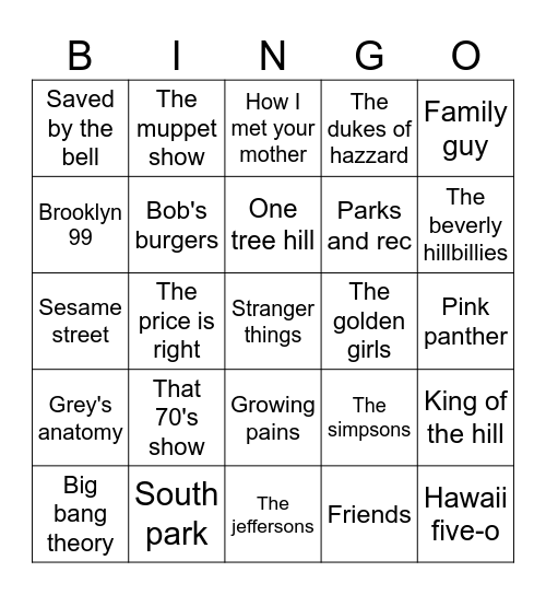 TV Shows Bingo Card